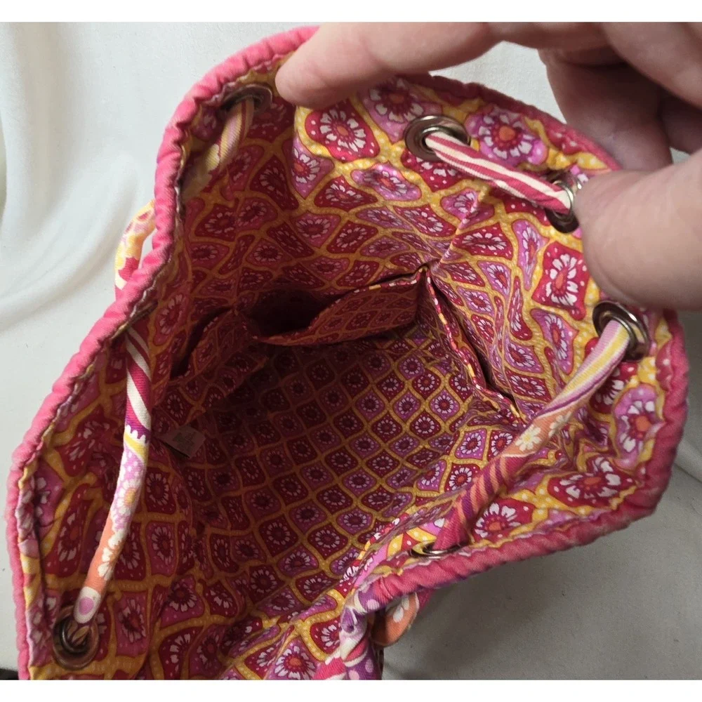 Vera Bradley Raspberry Fizz Drawstring Backpack Cinch Tote Pink Red Paisley 2008